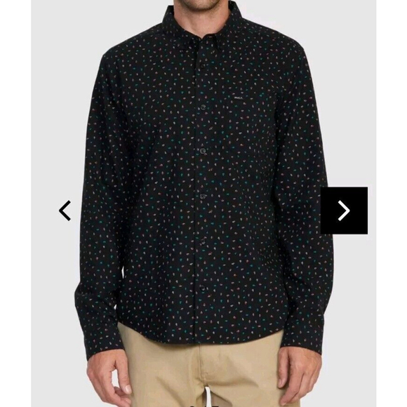 RVCA Mens Slim Fit Long Sleeve Button Down Shirt Black SMALL - Picture 7 of 7